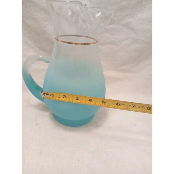 1950 West Virginia Blendo Glass Pitcher Frosted Turquoise Gold w Box Party MCM - Picture 11 of 16